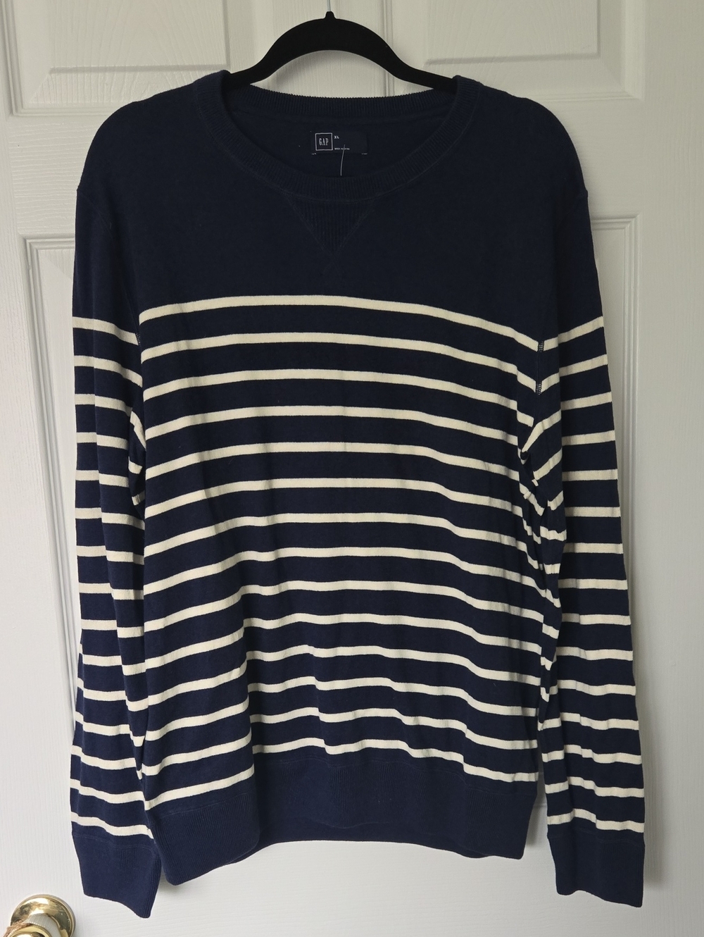 GAP Navy and White Striped Crewneck Sweater